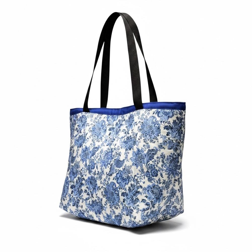 17 x 12 Handmade Floral Tote Handbag Cobalt Blue Gift Travel Original Design